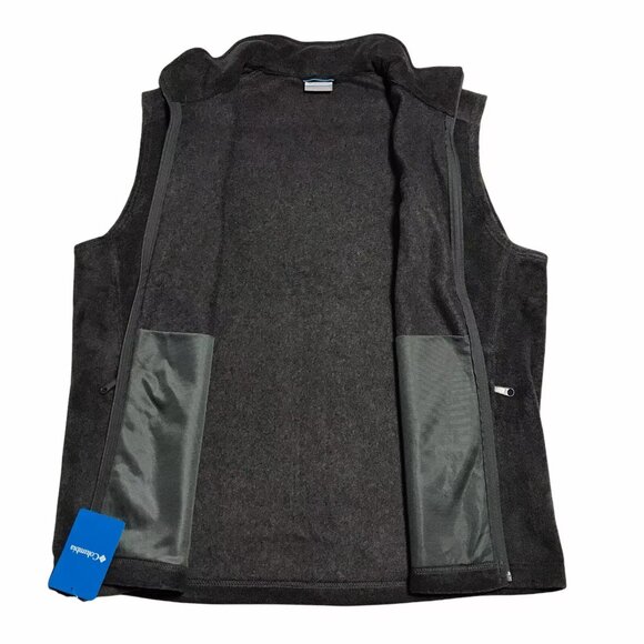 Columbia Men's Full Zip Fleece Vest Size M Dark Gray Collared Neck Zip Pockets - Picture 2 of 7